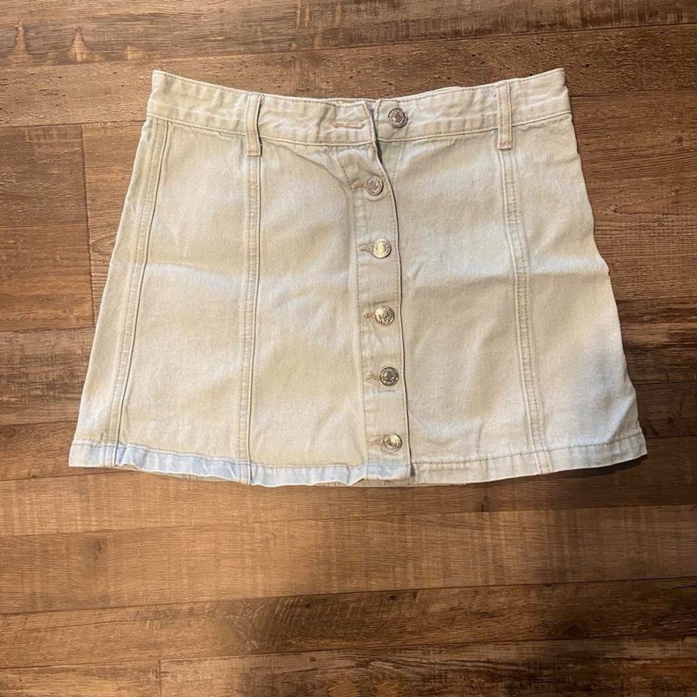Beige Button-Front Denim Skirt